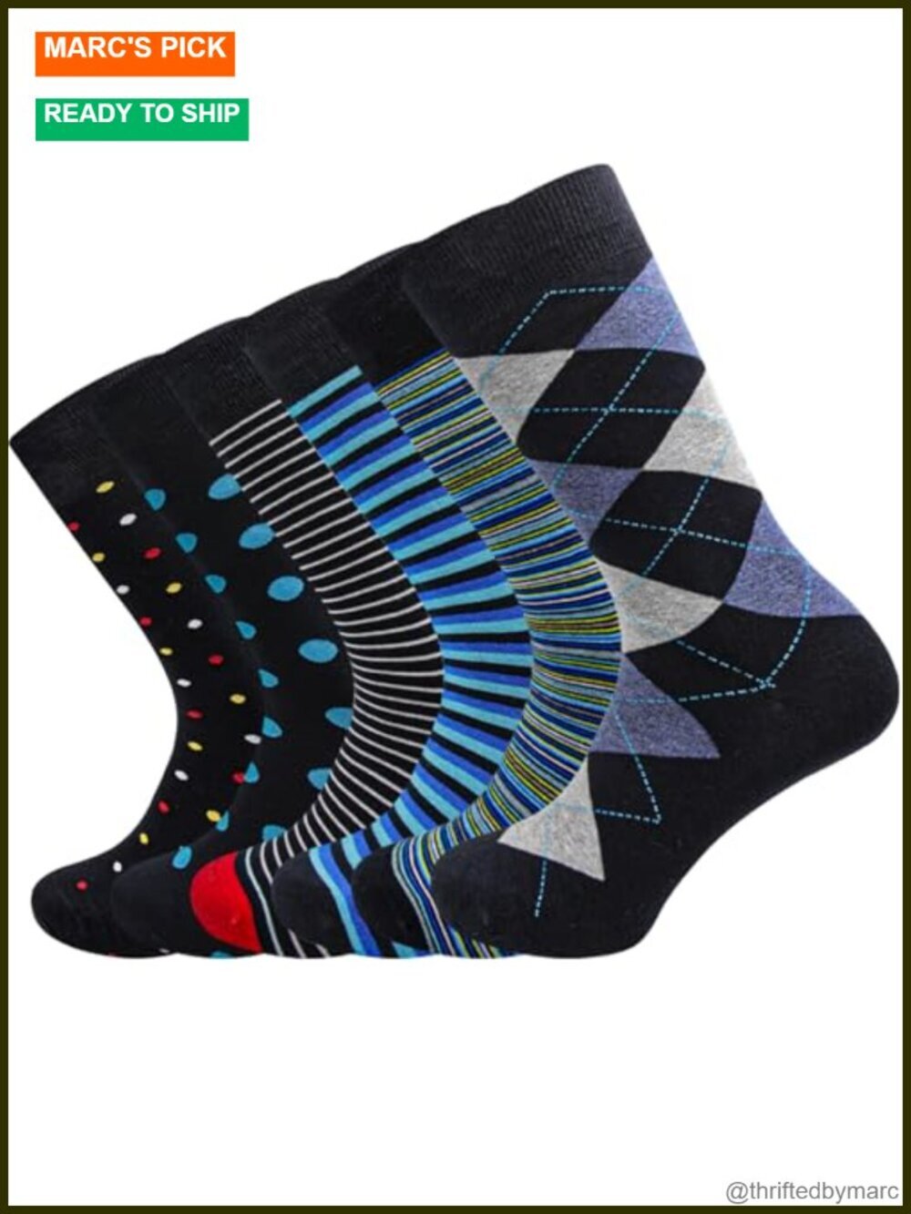 6 Pack Mens Cotton Crew Dress Socks Multi-Pack Gift Box